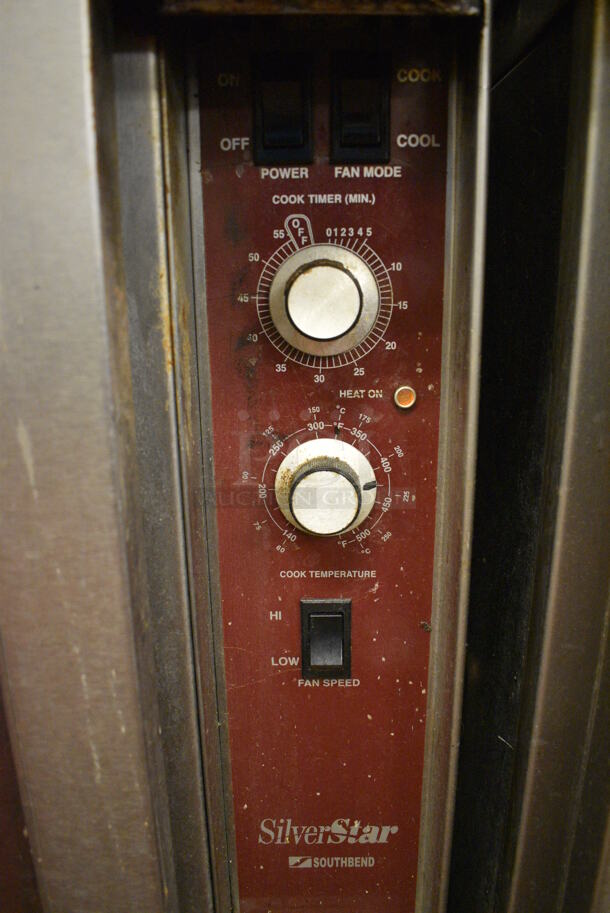 2 FANTASTIC! Southbend Stainless Steel Commercial Gas Powered Full Size Convection Oven w/ View Through Doors, Metal Oven Racks and Thermostatic Controls on Commercial Casters. BUYER MUST REMOVE. 38x33x65. 2 Times Your Bid! Unit Was Working When Restaurant Closed! - Image 6 of 9