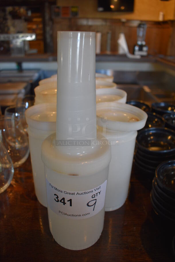 9 White Poly Containers w/ Pourer Tops. 3.5x3.5x12. 9 Times Your Bid! - Image 1 of 2