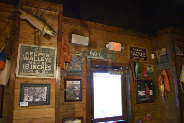 ALL ONE MONEY! Lot of Various Wall Decorations Including Fish, Fish Signs, Life Vest, Various Signage! BUYER MUST REMOVE - Image 1 of 6
