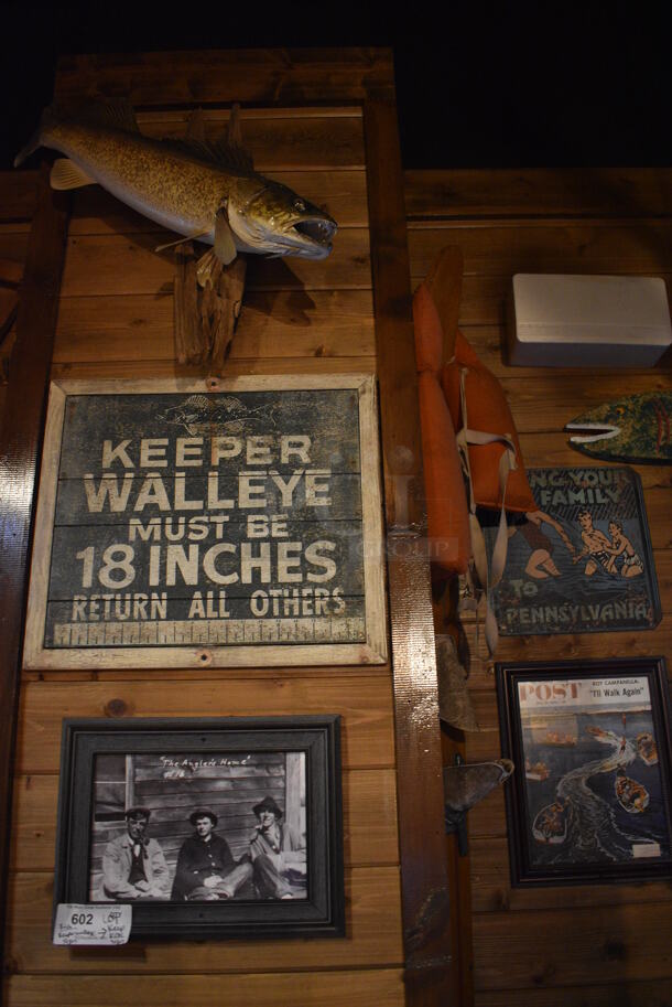 ALL ONE MONEY! Lot of Various Wall Decorations Including Fish, Fish Signs, Life Vest, Various Signage! BUYER MUST REMOVE - Image 2 of 6
