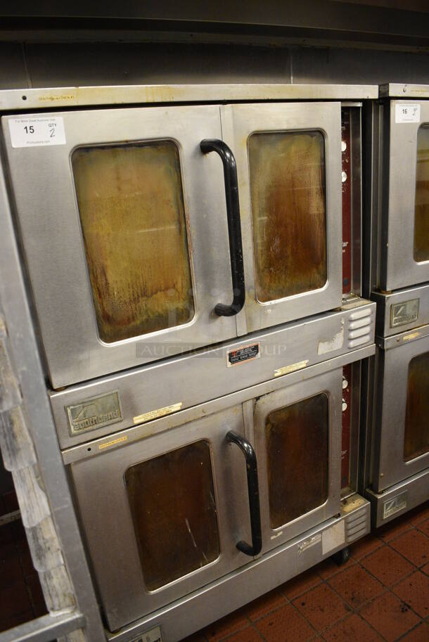 2 FANTASTIC! Southbend Stainless Steel Commercial Gas Powered Full Size Convection Oven w/ View Through Doors, Metal Oven Racks and Thermostatic Controls on Commercial Casters. BUYER MUST REMOVE. 38x33x65. 2 Times Your Bid! Unit Was Working When Restaurant Closed! - Image 8 of 9