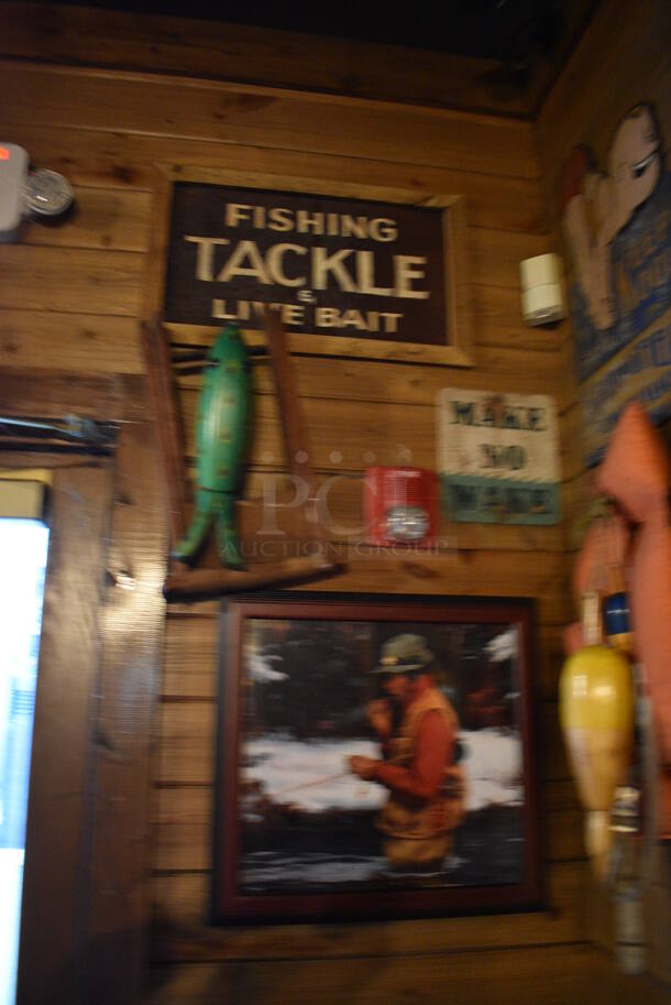 ALL ONE MONEY! Lot of Various Wall Decorations Including Fish, Fish Signs, Life Vest, Various Signage! BUYER MUST REMOVE - Image 5 of 6