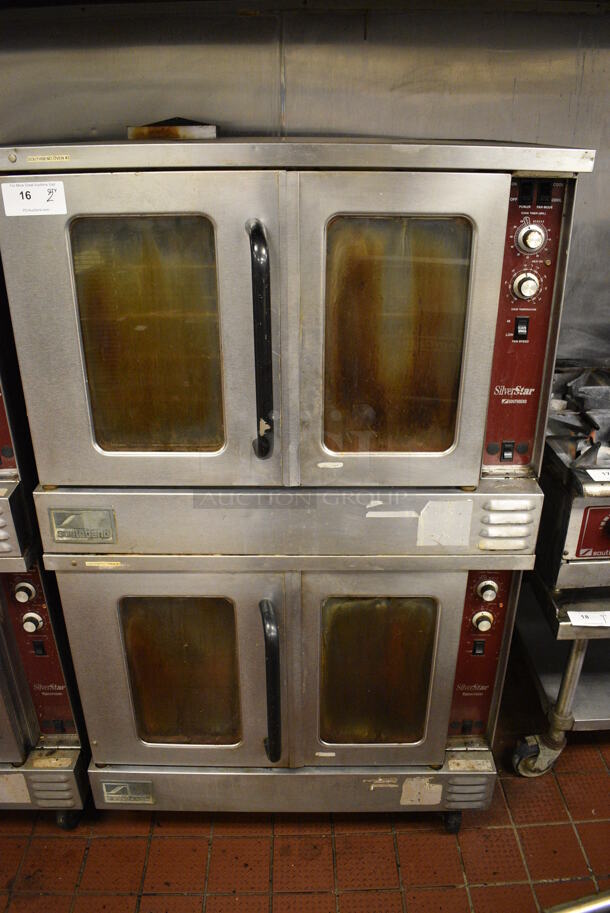 2 FANTASTIC! Southbend Stainless Steel Commercial Gas Powered Full Size Convection Oven w/ View Through Doors, Metal Oven Racks and Thermostatic Controls on Commercial Casters. BUYER MUST REMOVE. 38x33x65. 2 Times Your Bid! Unit Was Working When Restaurant Closed!