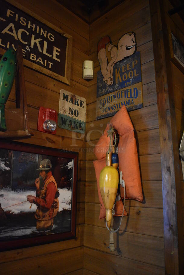 ALL ONE MONEY! Lot of Various Wall Decorations Including Fish, Fish Signs, Life Vest, Various Signage! BUYER MUST REMOVE - Image 6 of 6