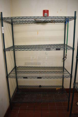 Green Finish 4 Tier Metro Style Shelving Unit. BUYER MUST DISMANTLE. PCI CANNOT DISMANTLE FOR SHIPPING. PLEASE CONSIDER FREIGHT CHARGES. 48x24x75