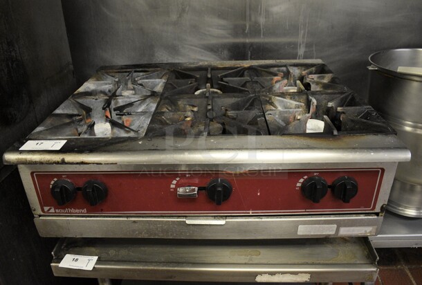 GREAT! Southbend Stainless Steel Commercial Countertop Gas Powered 6 Burner Range. BUYER MUST REMOVE. 37x32x15. Unit Was Working When Restaurant Closed! - Image 1 of 5