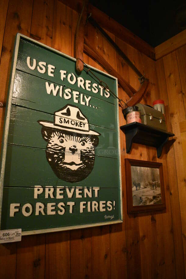 ALL ONE MONEY! Lot of Various Wall Decorations Including Smokey the Bear, Shelf, Pictures and Paul Bunyan Memorabilia! BUYER MUST REMOVE - Image 3 of 8