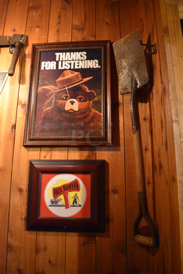 ALL ONE MONEY! Lot of Various Wall Decorations Including Smokey the Bear, Shelf, Pictures and Paul Bunyan Memorabilia! BUYER MUST REMOVE - Image 7 of 8