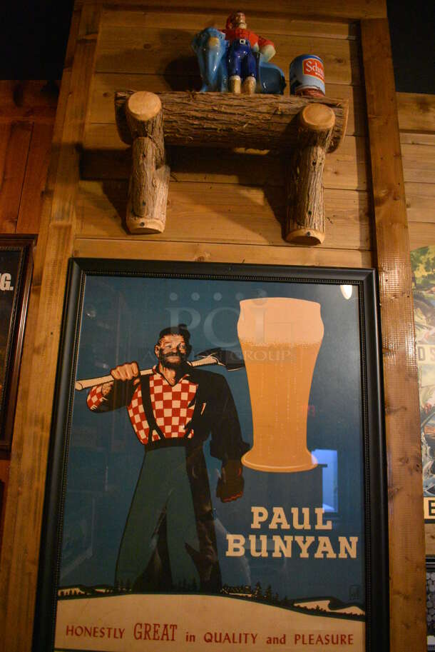 ALL ONE MONEY! Lot of Various Wall Decorations Including Paul Bunyan Memorabilia, Pictures and Metal Tins! BUYER MUST REMOVE - Image 2 of 6