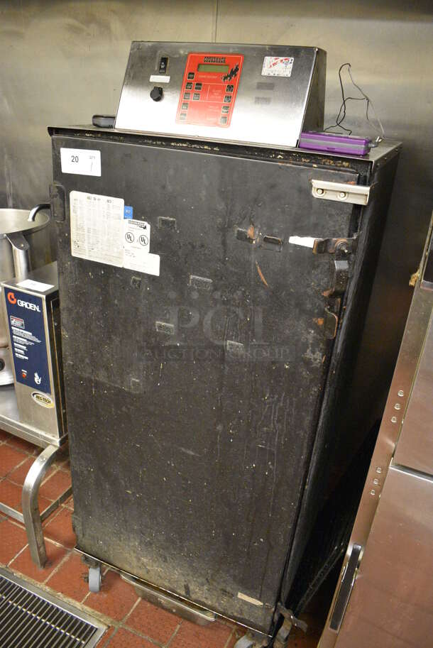 SWEET! Cookshack Model 250 Metal Commercial Electric Powered Smoker w/ Metal Racks on Commercial Casters. 240 Volts. 26.5x27x63. Unit Was Working When Restaurant Closed! - Image 2 of 8