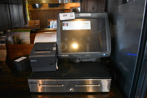 ALL ONE MONEY! Lot of 15" POS Monitor w/ Epson Model M129H Receipt Printer and Metal Cash Drawer! - Image 1 of 4