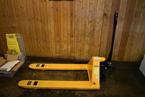 Uline Model H-1043 Metal Yellow Commercial Standard Fork Pallet Truck Pallet Jack. 27x63x48 - Image 1 of 6