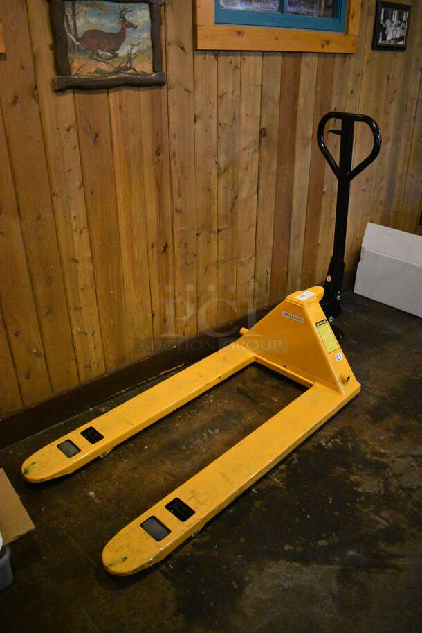 Uline Model H-1043 Metal Yellow Commercial Standard Fork Pallet Truck Pallet Jack. 27x63x48 - Image 2 of 6