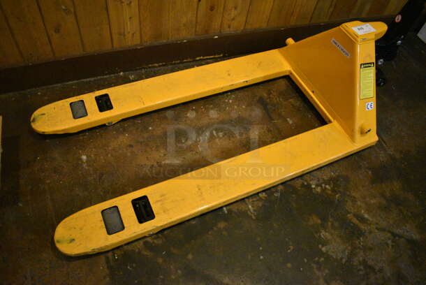 Uline Model H-1043 Metal Yellow Commercial Standard Fork Pallet Truck Pallet Jack. 27x63x48 - Image 3 of 6