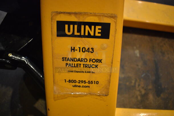 Uline Model H-1043 Metal Yellow Commercial Standard Fork Pallet Truck Pallet Jack. 27x63x48 - Image 6 of 6