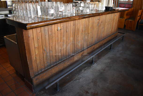 AMAZING! Wooden U Shaped Bar w/ Beer Tower and Metal Foot Rail. BUYER MUST REMOVE. 199x147x45 - Image 2 of 6