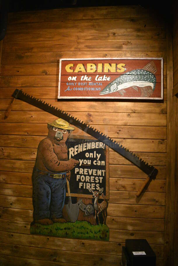 ALL ONE MONEY! Lot of Various Wall Decorations Including Smokey The Bear and Cabins on the Lake Sign! BUYER MUST REMOVE - Image 2 of 3