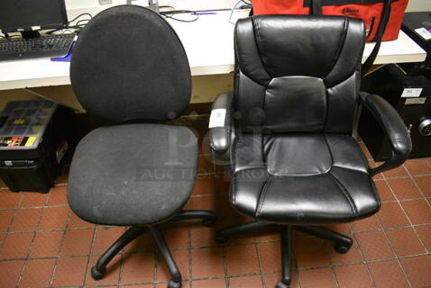 2 Various Black Office Chairs on Casters. 26x21x37, 20x20x41. 2 Times Your Bid!