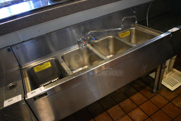 Perlick Stainless Steel Commercial 4 Bay Sink w/ Faucet, Handles and Backsplash. BUYER MUST REMOVE. 48x19x36. Bays 10x14x9 - Image 2 of 5