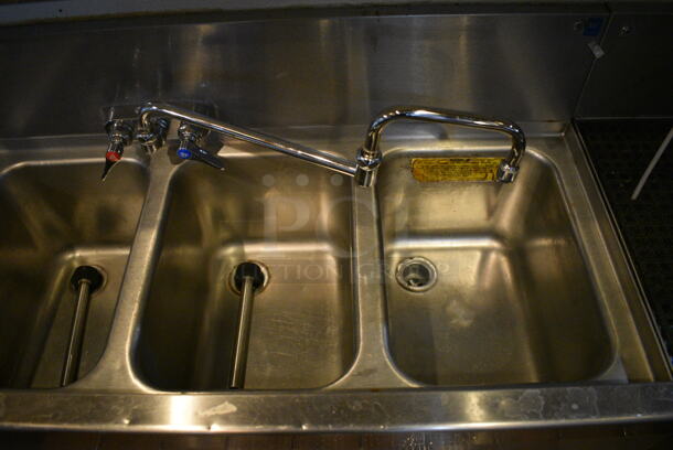Perlick Stainless Steel Commercial 4 Bay Sink w/ Faucet, Handles and Backsplash. BUYER MUST REMOVE. 48x19x36. Bays 10x14x9 - Image 5 of 5