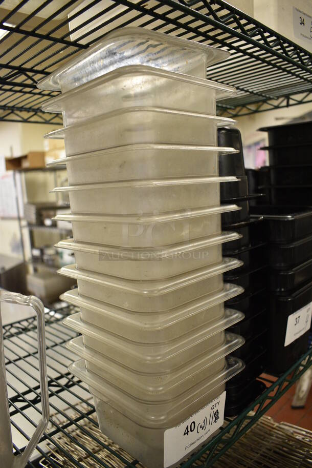 11 Poly Clear 1/6 Size Drop In Bins w/ 2 Straining Drop In Bins. 1/6x6. 11 Times Your Bid!
 - Image 2 of 3