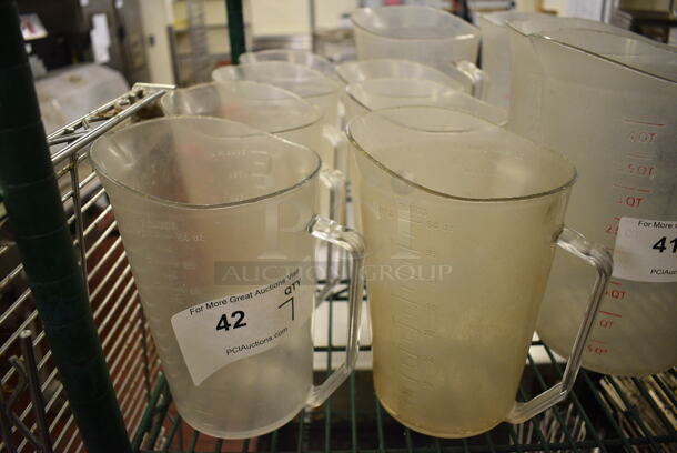 7 Clear Poly Pitchers. 7.5x5.5x8.5. 7 Times Your Bid! - Image 1 of 2