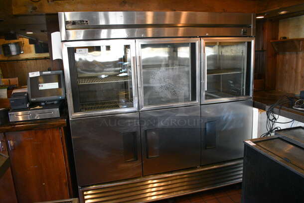 WOW! 2005 True Model TS-72-3-G-3 Stainless Steel Commercial 6 Half Size Door Reach In Cooler w/ Poly Coated Racks on Commercial Casters. 115 Volts, 1 Phase. 78x30x83 - Image 2 of 6