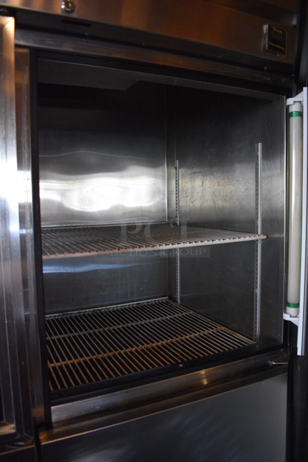 WOW! 2005 True Model TS-72-3-G-3 Stainless Steel Commercial 6 Half Size Door Reach In Cooler w/ Poly Coated Racks on Commercial Casters. 115 Volts, 1 Phase. 78x30x83 - Image 6 of 6