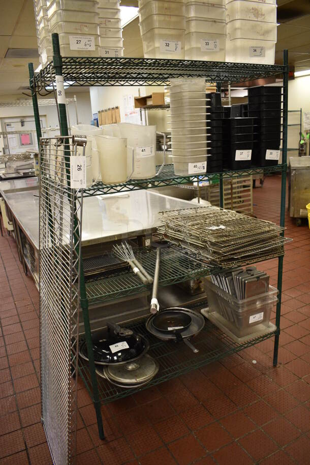 Green Finish 4 Tier Metro Style Shelving Unit. Does Not Include Contents. BUYER MUST DISMANTLE. PCI CANNOT DISMANTLE FOR SHIPPING. PLEASE CONSIDER FREIGHT CHARGES. 48x24x75 - Image 2 of 2