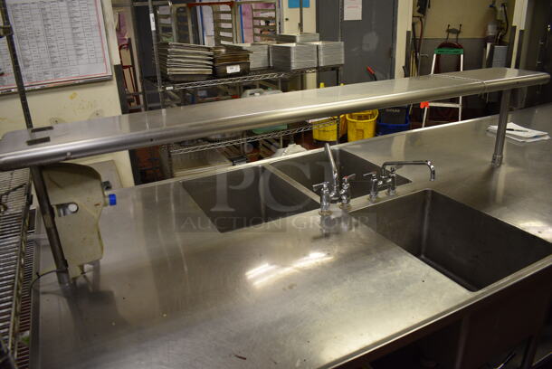 Stainless Steel Commercial Table w/ 3 Sink Bays, 2 Faucet/Handle Set Ups, Overshelf and Undershelf. Does Not Come w/ Contents. BUYER MUST REMOVE. 168x56x54. Bays 18x24.5x14 - Image 2 of 4