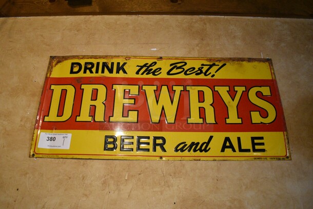 Drewrys Beer and Ale Sign. BUYER MUST REMOVE. 32x15