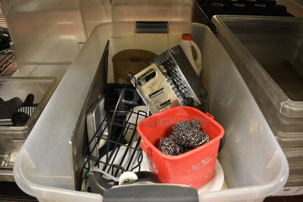 ALL ONE MONEY! Lot of Various Items Including Cheese Graters in Clear Poly Bin! - Image 1 of 4