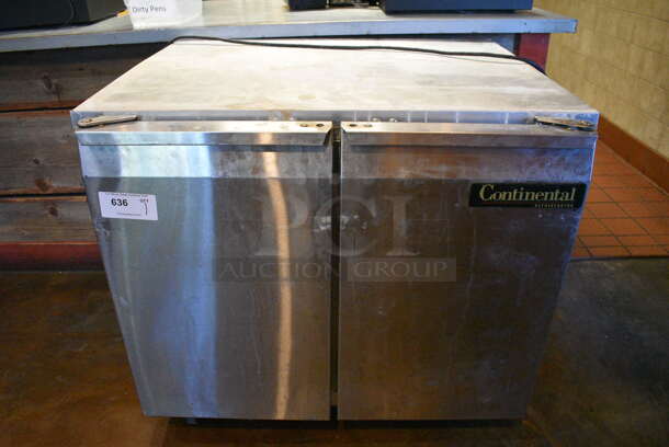 NICE! Continental Model UC36 Stainless Steel Commercial 2 Door Undercounter Cooler on Commercial Casters. 115 Volts, 1 Phase. 36x30.5x32. Unit Was Working When Restaurant Closed! - Image 1 of 5