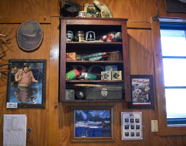 ALL ONE MONEY! Lot of Wall Decorations Including Fisherman Picture, Wooden Piece, Shelf w/ Knickknacks, Fish and Hunting and Fishing Picture. BUYER MUST REMOVE - Image 2 of 7