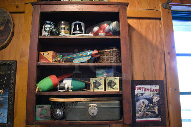 ALL ONE MONEY! Lot of Wall Decorations Including Fisherman Picture, Wooden Piece, Shelf w/ Knickknacks, Fish and Hunting and Fishing Picture. BUYER MUST REMOVE - Image 3 of 7