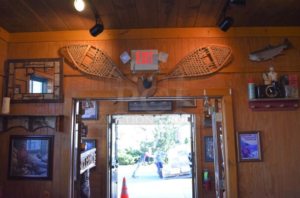 ALL ONE MONEY! Lot of Wall Decorations Including Snowshoes, Mirror, Shelf and Fish. BUYER MUST REMOVE - Image 1 of 6