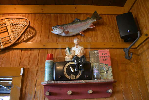 ALL ONE MONEY! Lot of Wall Decorations Including Snowshoes, Mirror, Shelf and Fish. BUYER MUST REMOVE - Image 2 of 6
