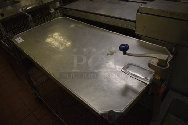Metal Table w/ Metro Style Undershelf and Commercial Mounted Can Opener on Commercial Casters. 48x24x36, 9x4x19 - Image 3 of 4