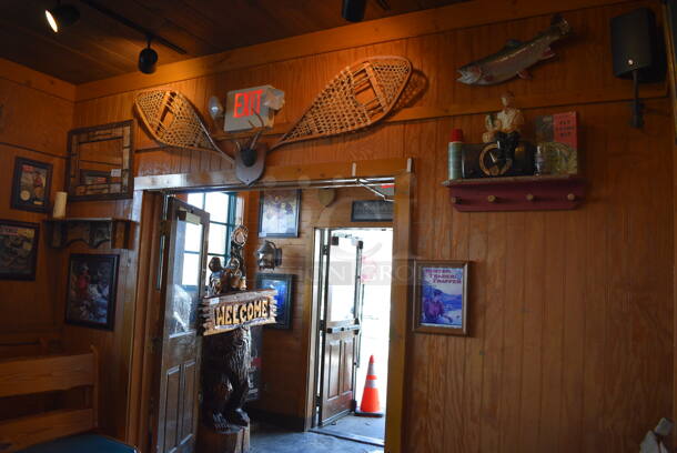 ALL ONE MONEY! Lot of Wall Decorations Including Snowshoes, Mirror, Shelf and Fish. BUYER MUST REMOVE - Image 6 of 6