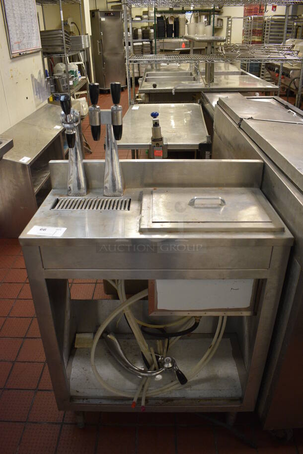 Stainless Steel Commercial Counter w/ 2 Dispensers and Ice Bin. 30x15x52