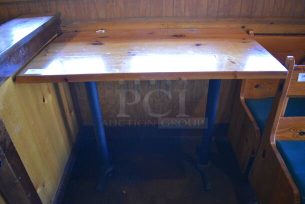 Wooden Table on 2 Black Straight Table Leg Bases. 53x30x43 - Image 1 of 3