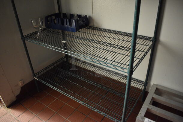 Green Finish 4 Tier Metro Style Shelving Unit. Does Not Include Contents. BUYER MUST DISMANTLE. PCI CANNOT DISMANTLE FOR SHIPPING. PLEASE CONSIDER FREIGHT CHARGES. 48x24x74 - Image 2 of 3