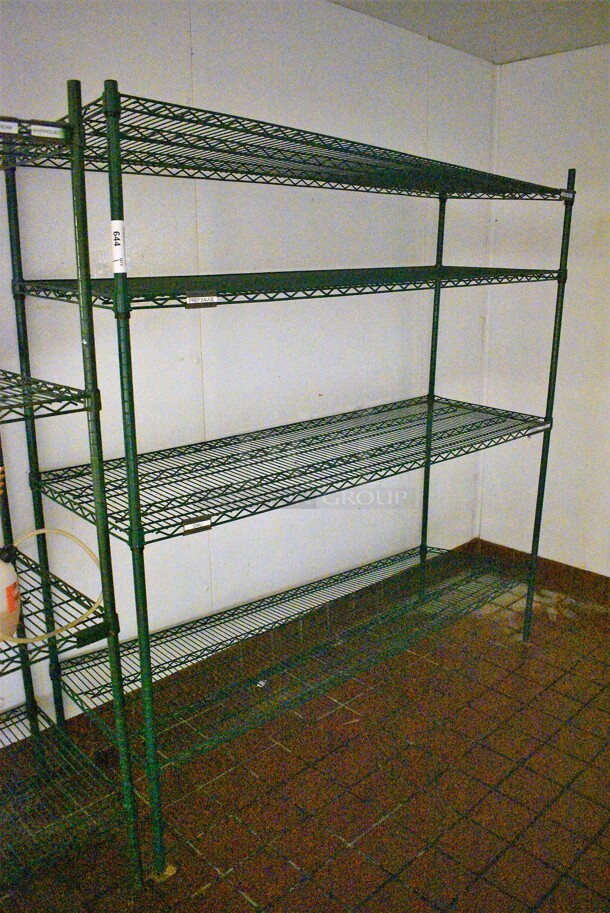 Green Finish 4 Tier Metro Style Shelving Unit. BUYER MUST DISMANTLE. PCI CANNOT DISMANTLE FOR SHIPPING. PLEASE CONSIDER FREIGHT CHARGES. 72x24x74 - Image 1 of 3