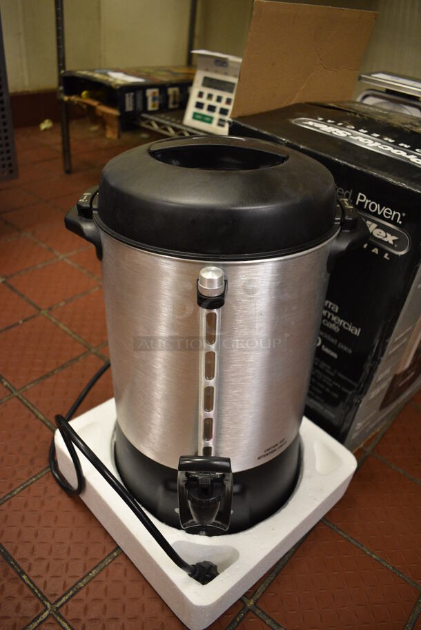 IN ORIGINAL BOX! Proctor Silex Chrome Finish Coffee Urn. 11x11x18 - Image 1 of 5