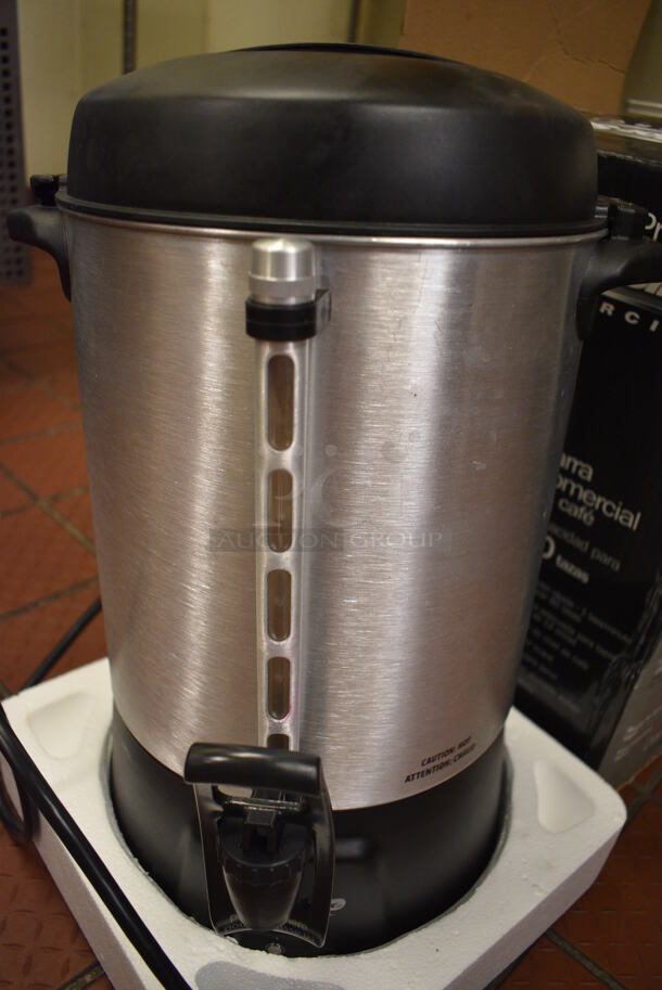 IN ORIGINAL BOX! Proctor Silex Chrome Finish Coffee Urn. 11x11x18 - Image 3 of 5
