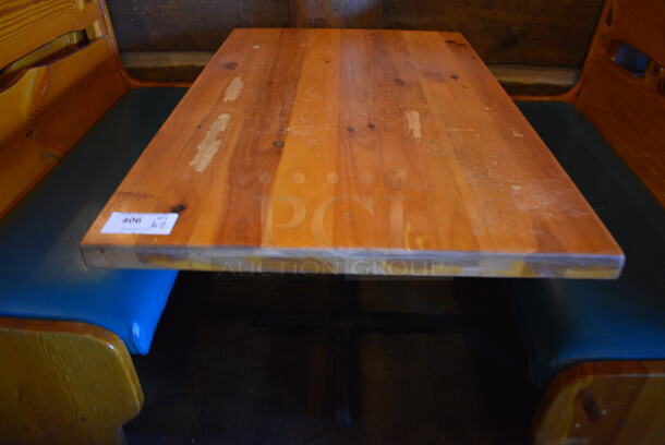 ALL ONE MONEY! Lot of Wooden Table on 2 Black Metal Straight Leg Table Bases and 2 Wooden Natural Edge Benches w/ Green Cushion. 53x30x30, 48x22x42, 52x22x42 - Image 4 of 4