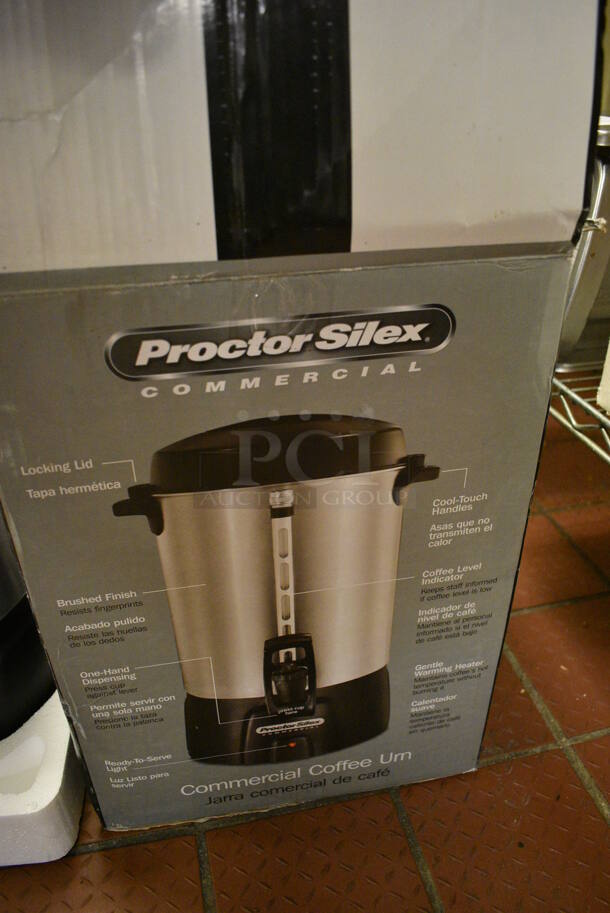 IN ORIGINAL BOX! Proctor Silex Chrome Finish Coffee Urn. 11x11x18 - Image 4 of 5