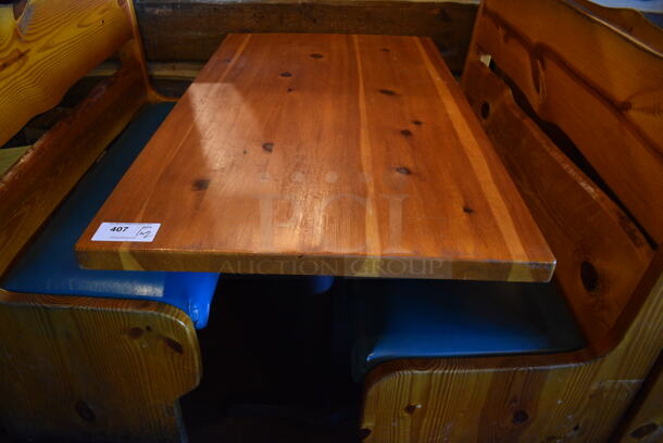 ALL ONE MONEY! Lot of Wooden Table on 2 Black Metal Straight Leg Table Bases and 2 Wooden Natural Edge Benches w/ Green Cushion. 53x30x30, 48x22x42, 52x22x42 - Image 4 of 4