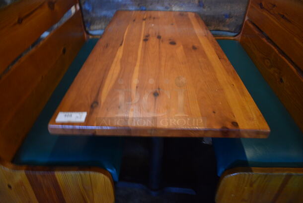 ALL ONE MONEY! Lot of Wooden Table on 2 Black Metal Straight Leg Table Bases and 2 Wooden Natural Edge Benches w/ Green Cushion. 66x30x30, 66x22x42 - Image 4 of 4