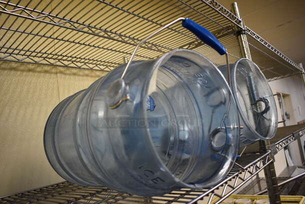 2 San Jamar Blue Poly Ice Buckets w/ 1 Metal Ice Scoop. 10x10x18. 2 Times Your Bid!